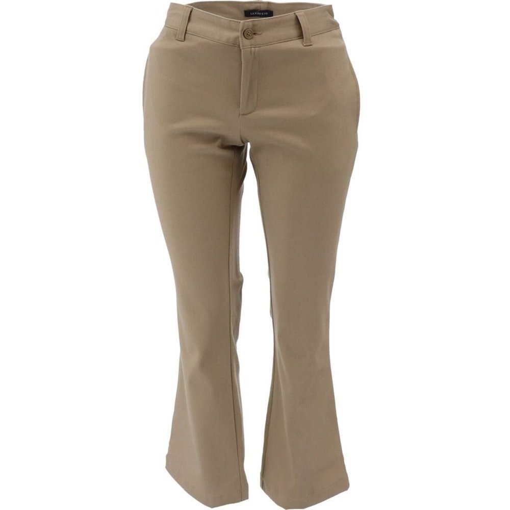 NWT LANDS' END PLAIN FRONT BOOT CUT STAIN RESISTANT‎ CHINO PANTS KHAKI 1 & 13